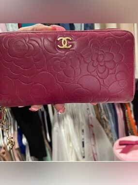 Chanel Fuchsia Floral Embossed Wallet